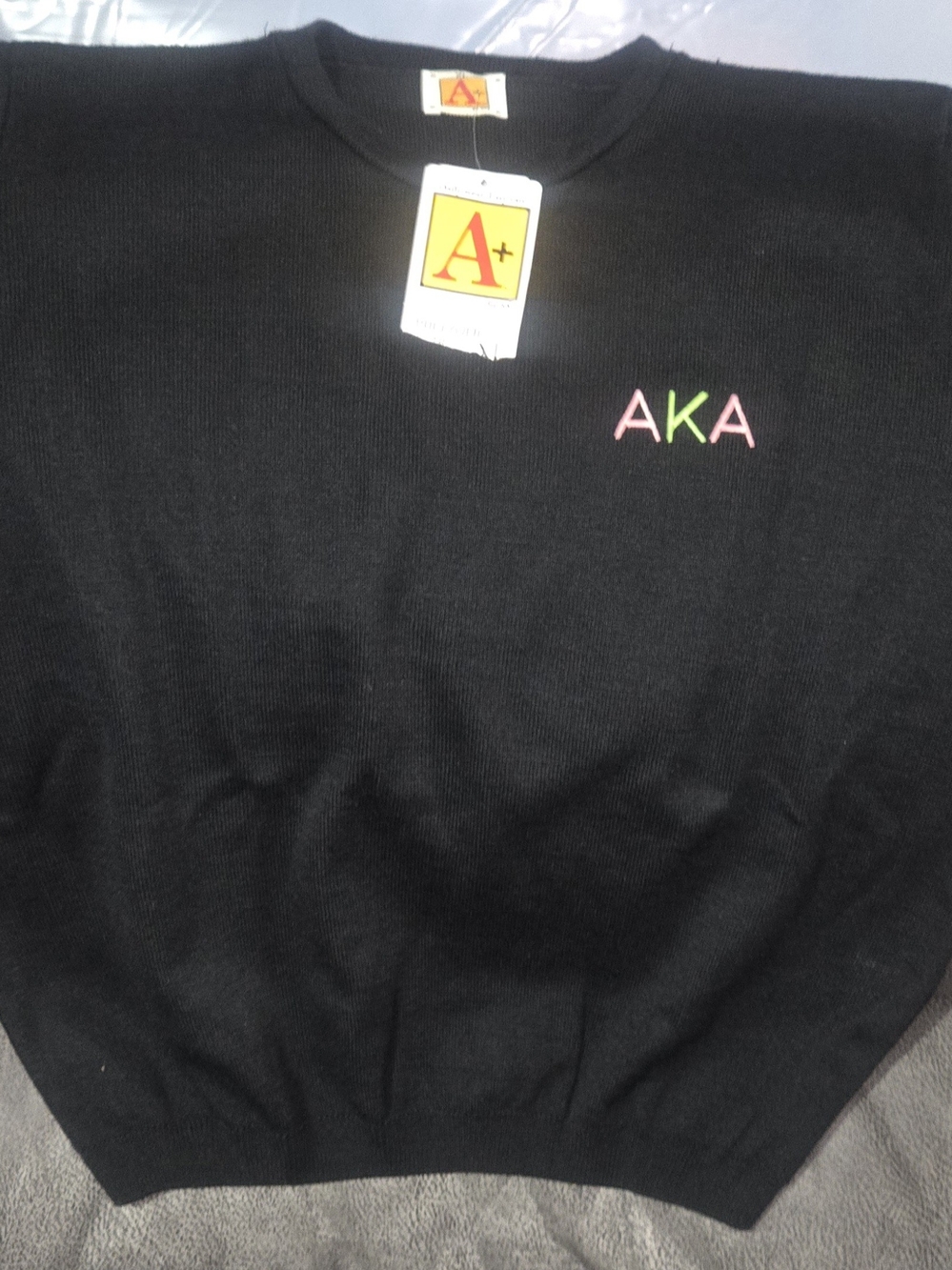 ALPHA KAPPA ALPHA -AKA- Embroidered Black Sweater, Size XL